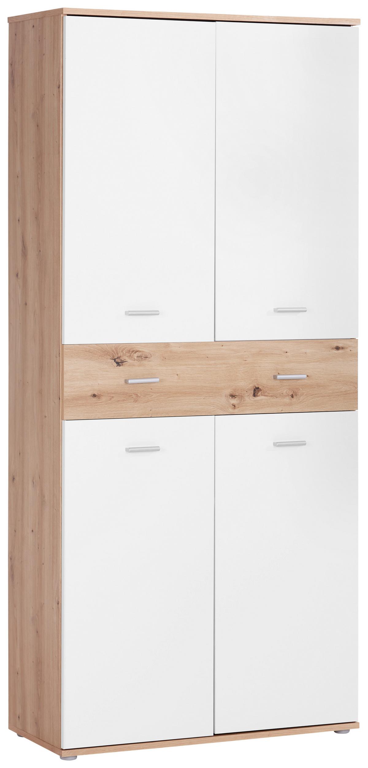 Dulap pentru pantofi KÖLN - alb/culoare lemn stejar, Modern, material pe bază de lemn (85/190,8/37,7cm) - Modern Living