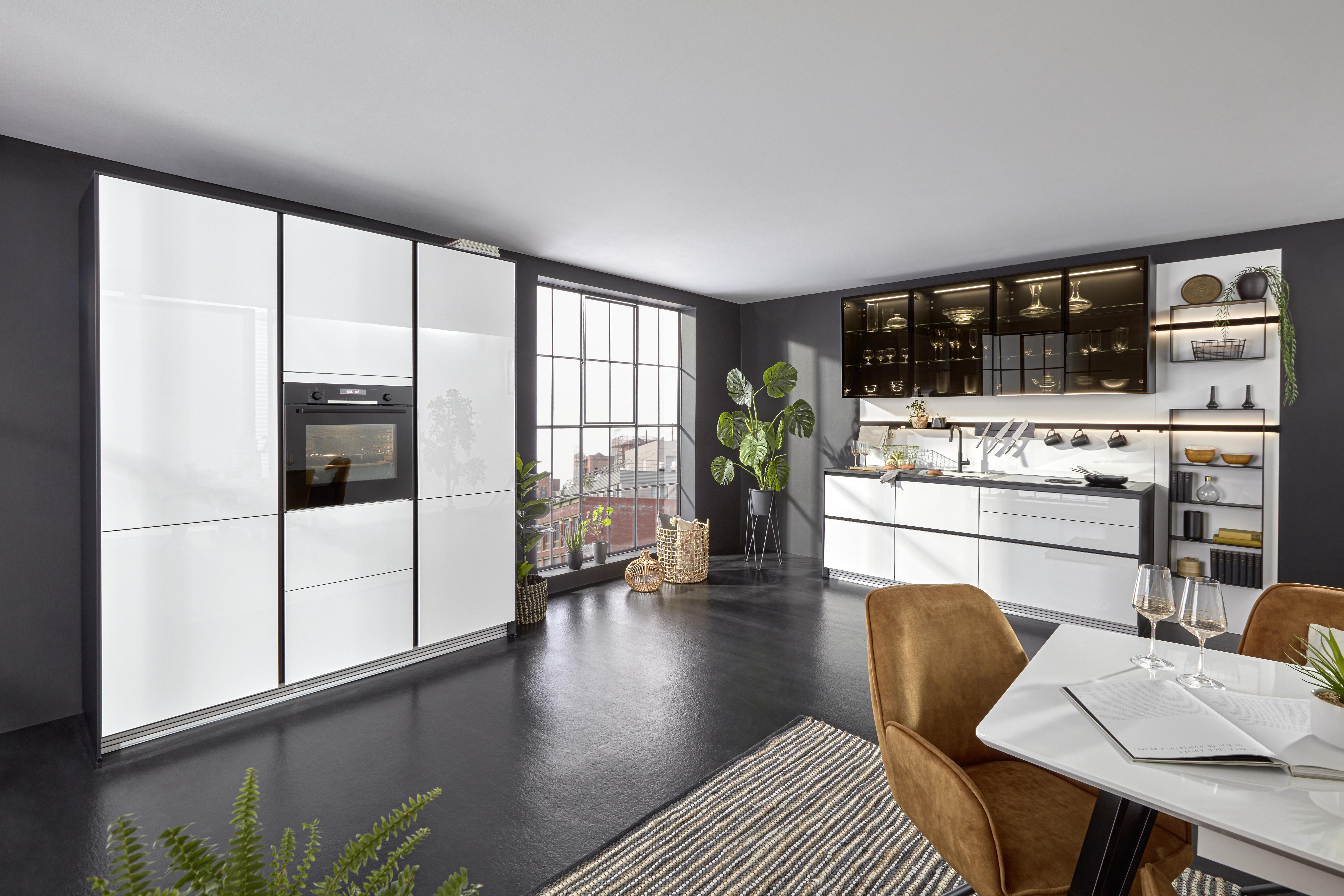 Kuhinja Focus Line N - bijela/bijela visoki sjaj, Modern, drvni materijal (187/212cm) - Nobilia