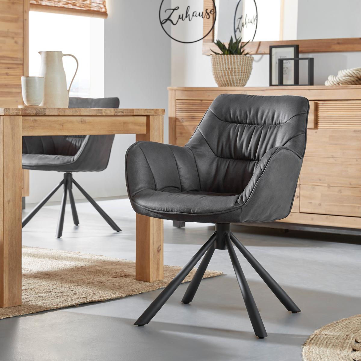 Chaise avec accoudoirs in Grau - Schwarz/Grau, Modern, Textil/Metall (62/83,5/63cm) - Mömax
