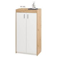 Schuhschrank Paris in Weiss/Eichefarben - Weiss/Silberfarben, Modern, Holzwerkstoff/Kunststoff (64/126/38cm) - Mömax