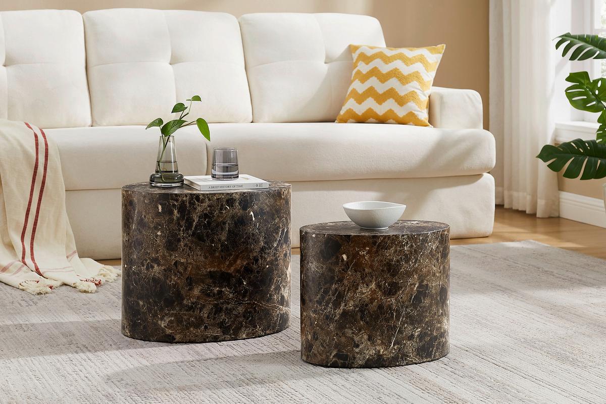 Set Klubskih Mizic Marble, Rjava, 2-Delni - rjava, Design, leseni material (48-40/33-24,5/40-33cm) - Livetastic