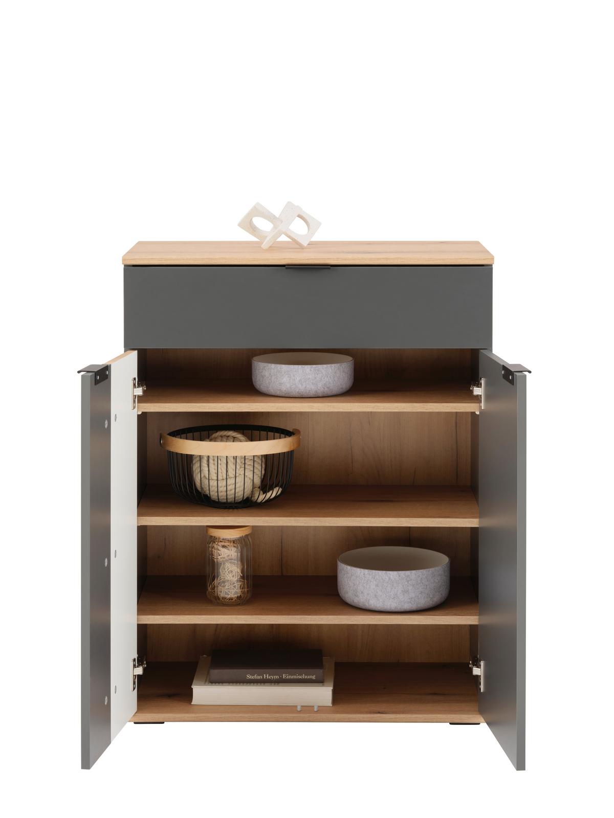 Comodă CLEVER - culoare lemn stejar/antracit, Modern, material pe bază de lemn (70/92/38cm) - Modern Living