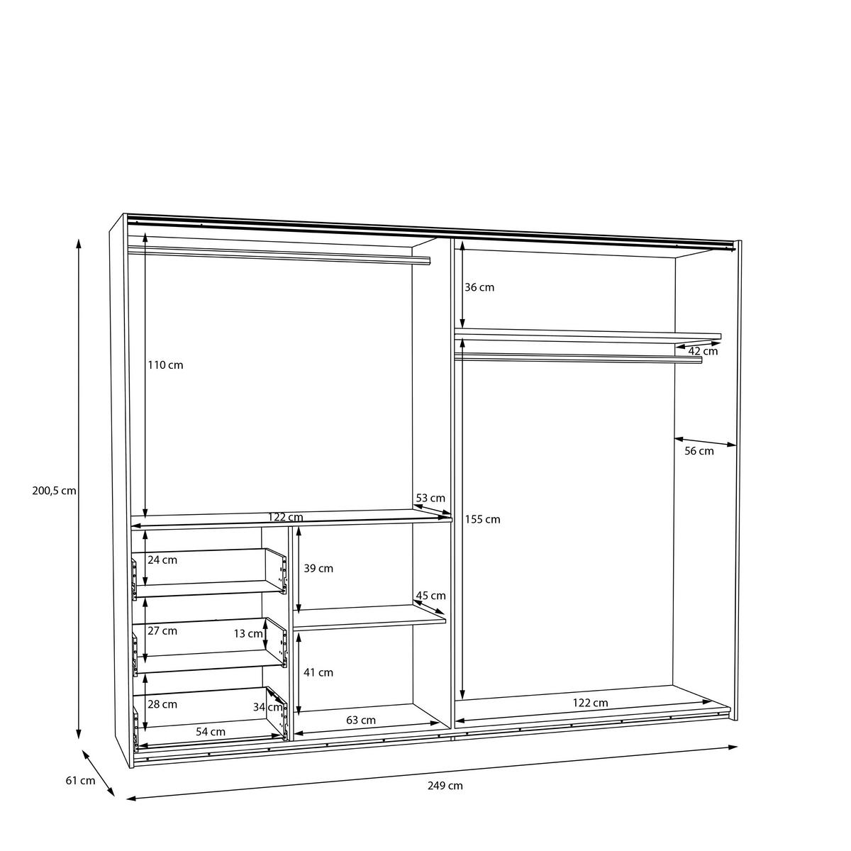Omara Z Drsnimi Vrati Winn 2, Barva Hrasta, Temno Siva - temno siva/črna, Konvencionalno, kovina/leseni material (250/200/61cm) - Carryhome