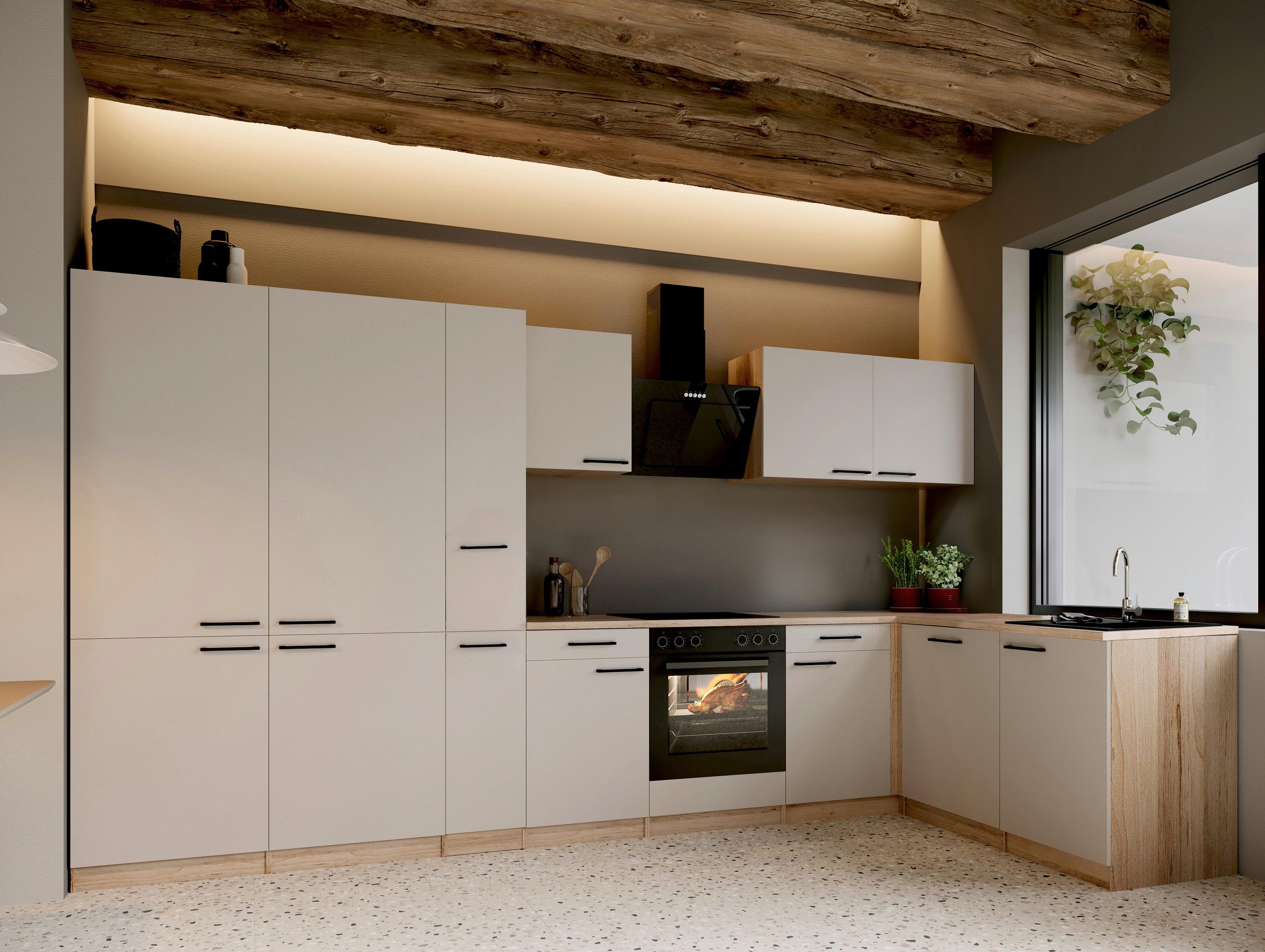 Eckküche Merle m. Geräten ca. 370x172cm Kaschmir - Kaschmir/Eichefarben, Trend, Holzwerkstoff/Metall (370/172cm) - Respekta