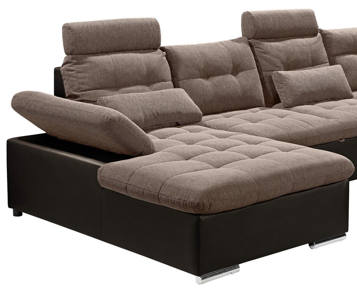 Wohnlandschaft Jakarta U inkl. Kissen Braun - Hellbraun/Dunkelbraun, MODERN, Holzwerkstoff/Textil (170/324/218cm) - MID.YOU