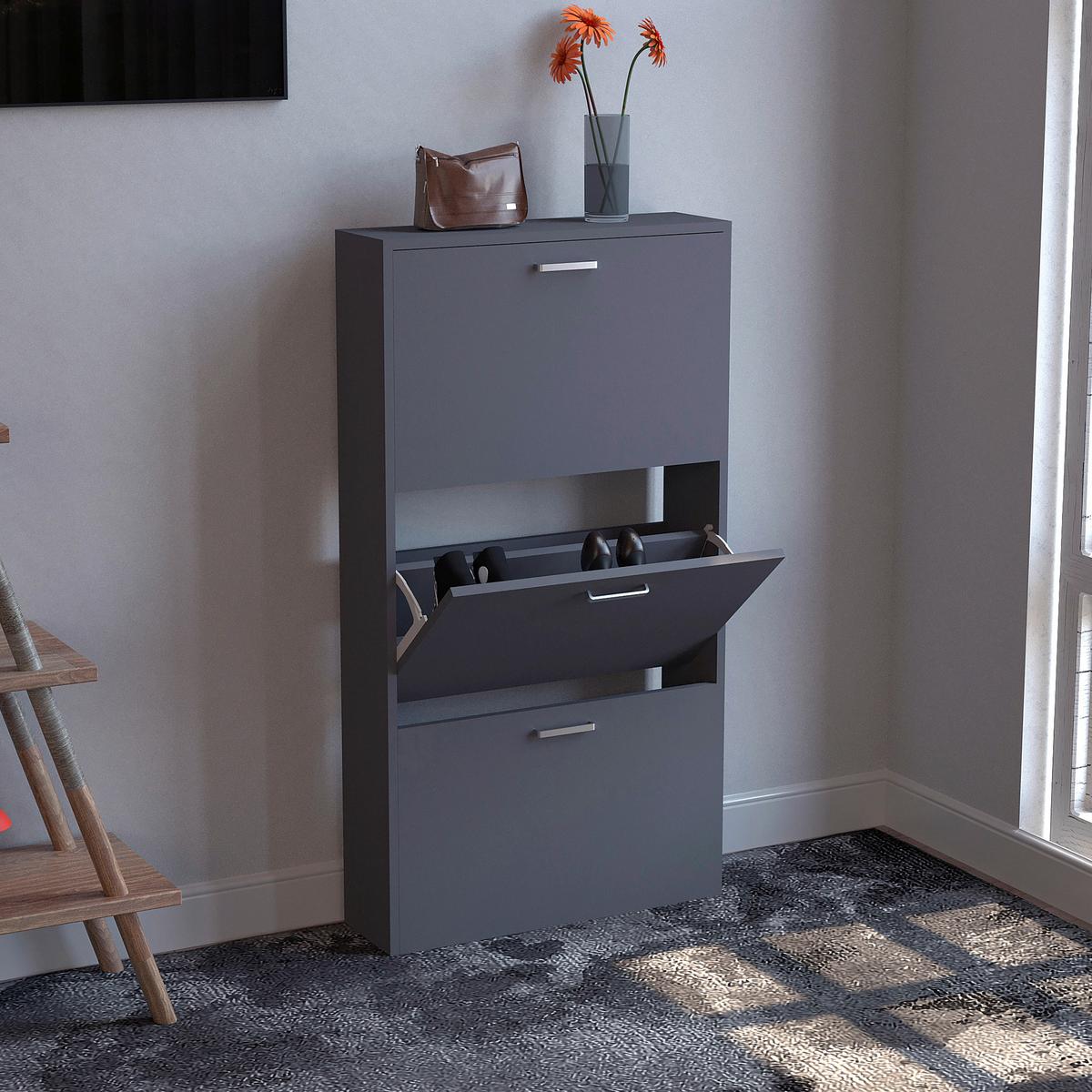 SCHUHSCHRANK SULOS M - Anthrazit/Silberfarben, Design, Holzwerkstoff/Kunststoff (59/108/17cm) - MID.YOU