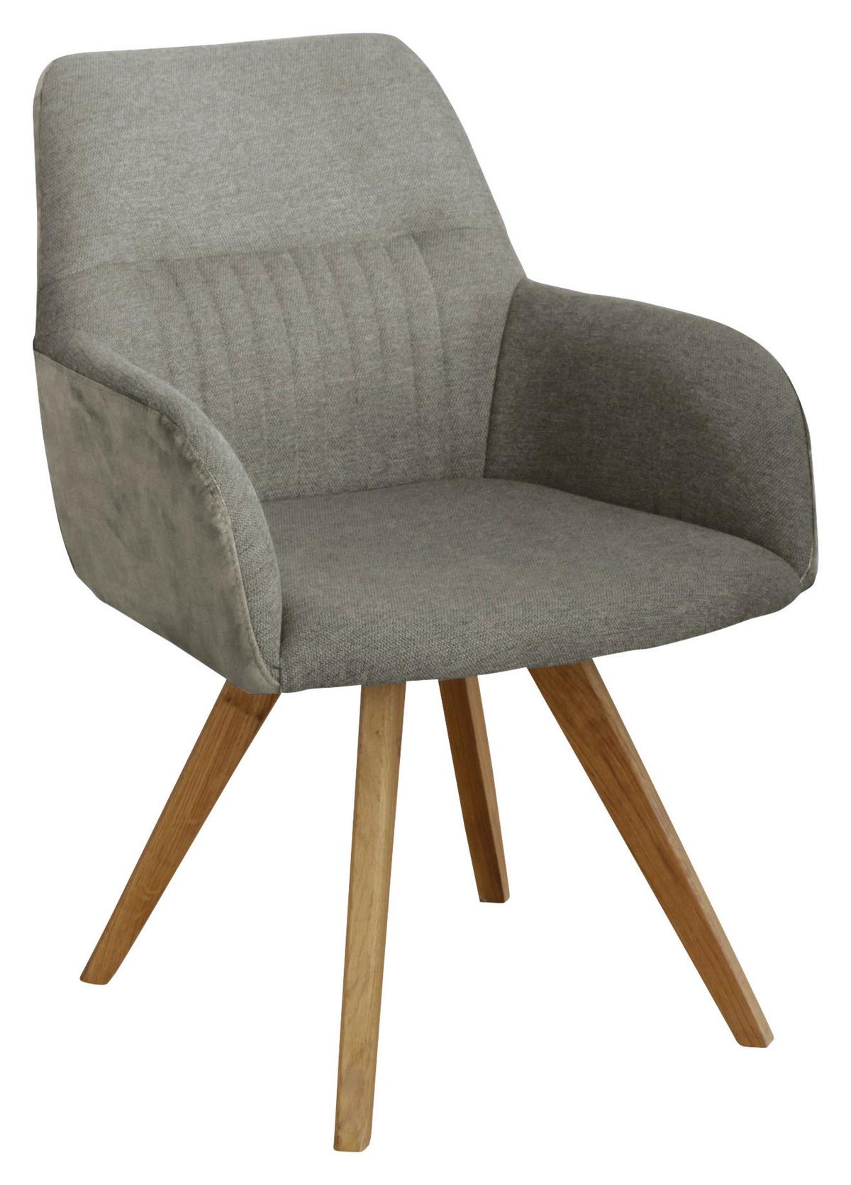 KRZESŁO Z PODŁOKIETNIKAMI VERONA - kolor dębowy/taupe, Konventionell, drewno/tkanina (61/88/69cm) - Linea Natura