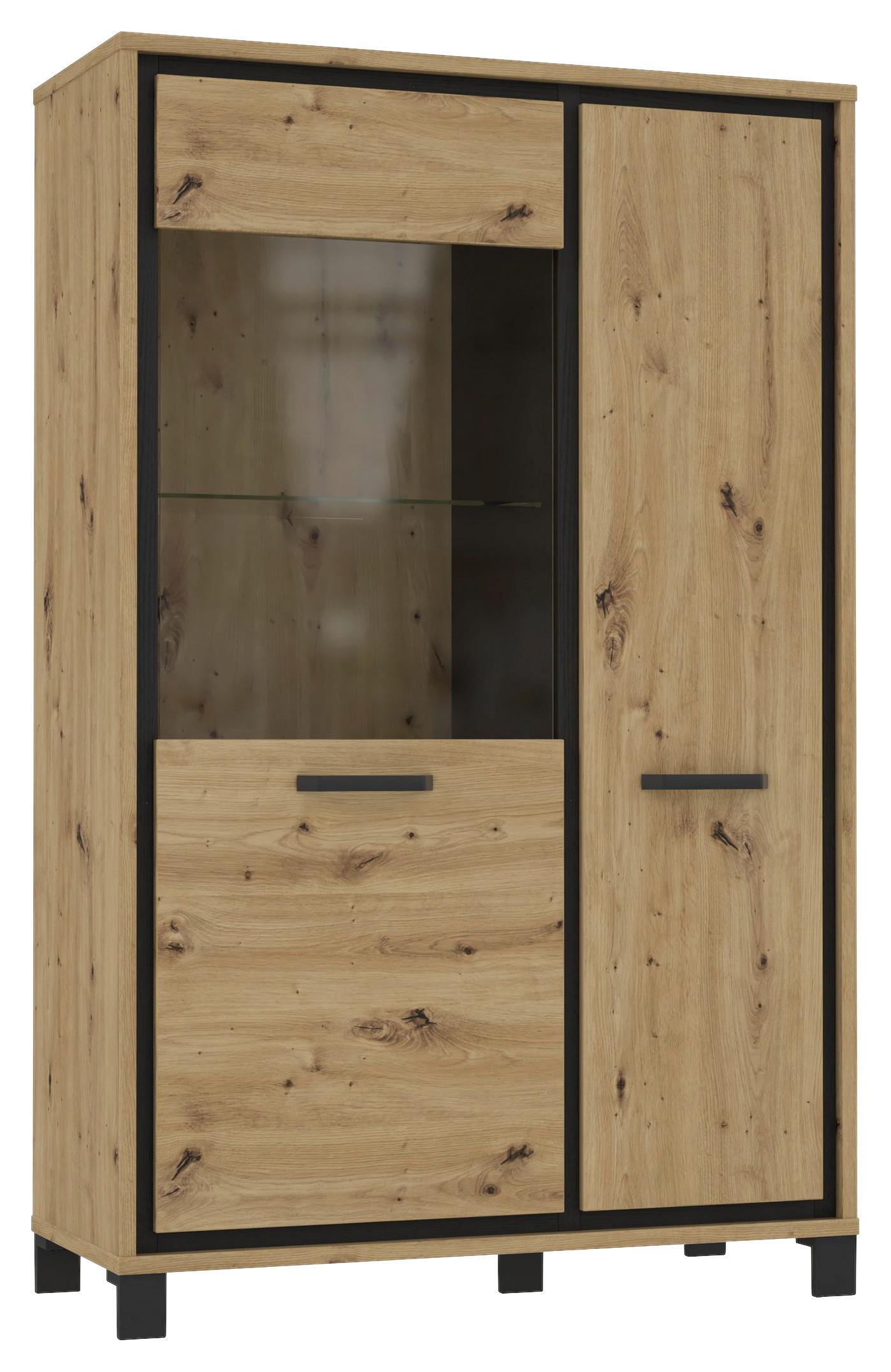 Highboard "Trondheim" , Schwarz, Eiche - Eichefarben/Schwarz, Basics, Glas/Holzwerkstoff (101.4/161/41.5cm) - Livetastic