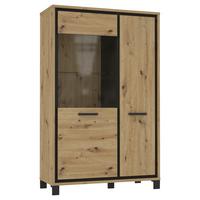 Highboard "Trondheim" , Schwarz, Eiche - Eichefarben/Schwarz, Basics, Glas/Holzwerkstoff (101.4/161/41.5cm) - Livetastic