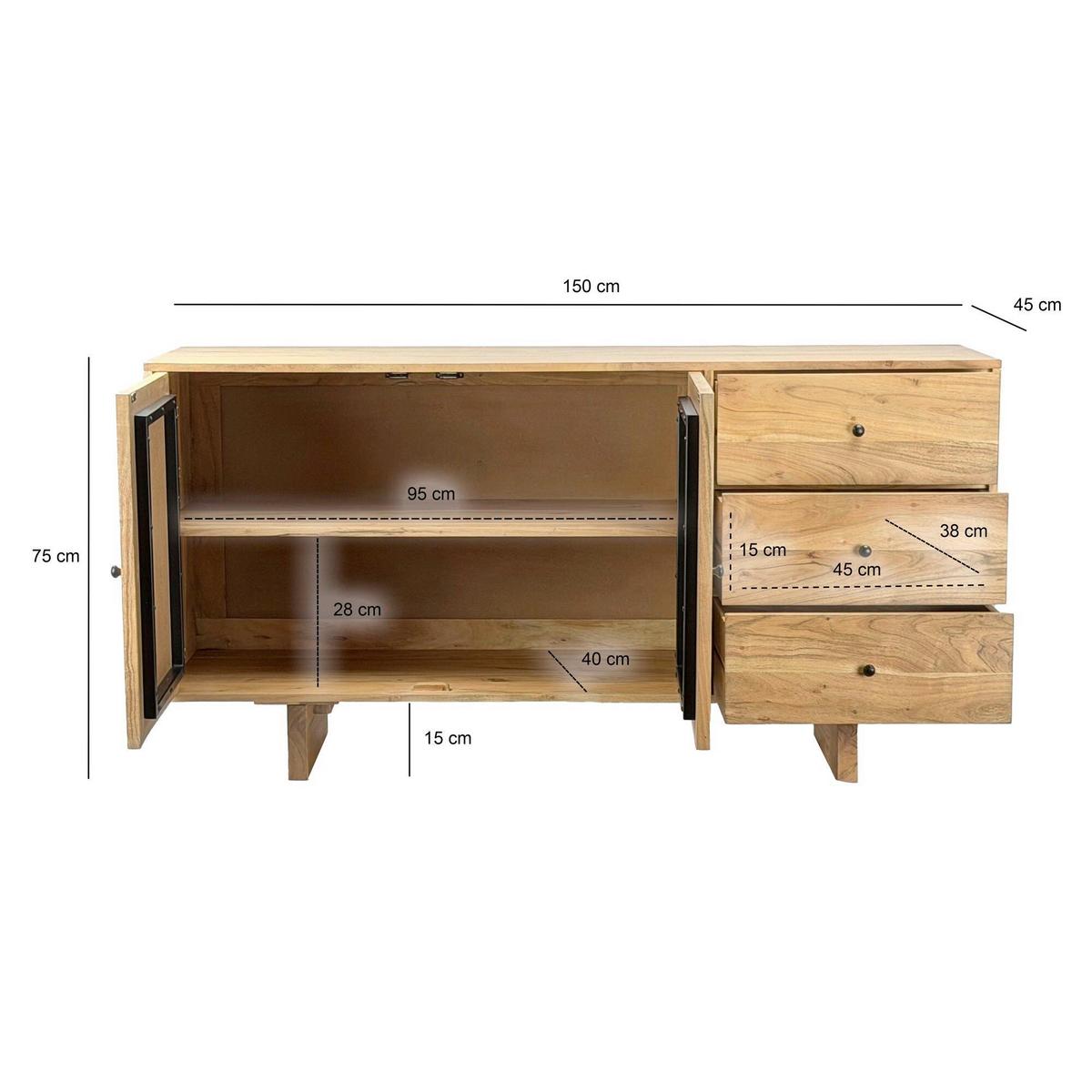 Sideboard Wl7.597 - Schwarz/Akaziefarben, Design, Holz/Metall (150/75/45cm) - Livetastic