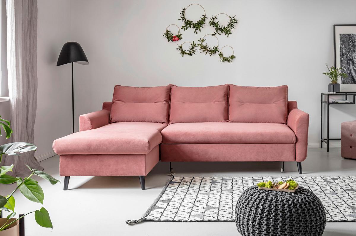 Eckschlafsofa in Altrosa ´STYLISH STAN´ - Altrosa/Schwarz, Basics, Holz/Textil (150/230cm) - MID.YOU