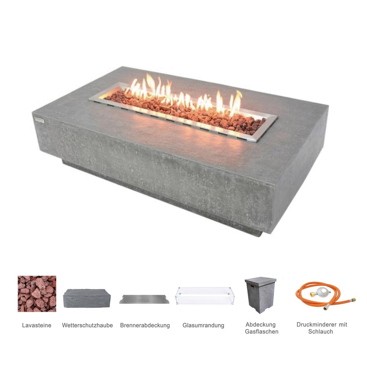 Feuerstelle Hampton Hellgrau - Hellgrau, KONVENTIONELL, Stein/Metall (142,2/81,3/35,6cm) - Gardenson