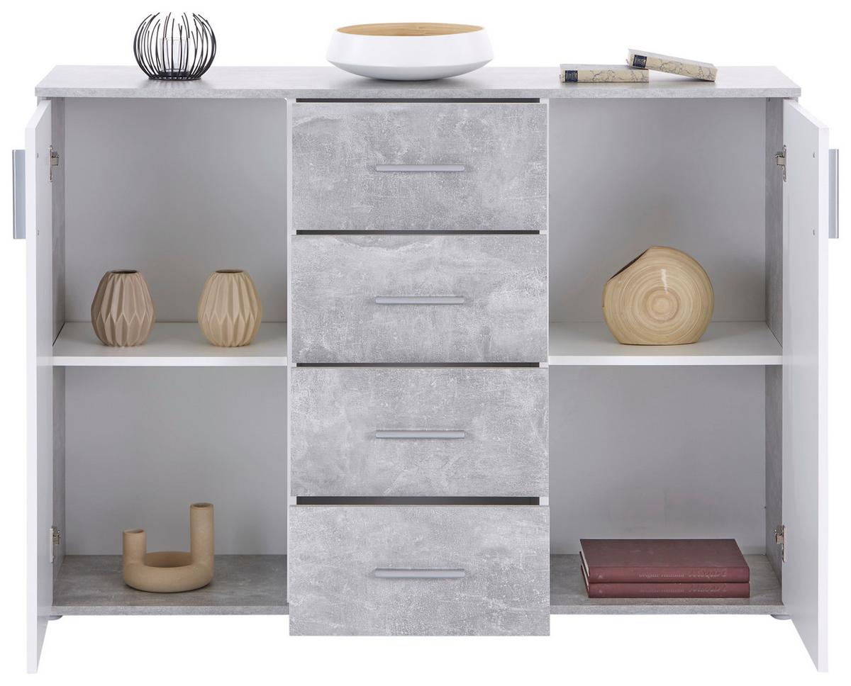 Komoda Ina 03, Siva, Bela - bela/barve aluminija, Moderno, umetna masa/leseni material (132/94,8/38,3cm) - Mömax