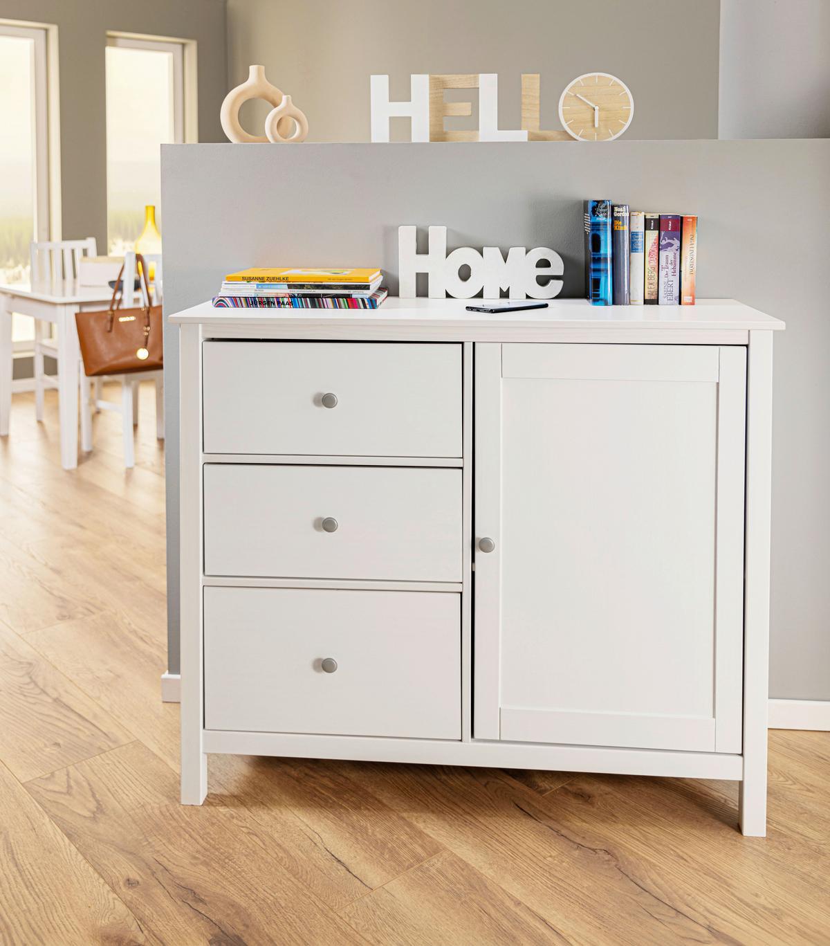 Kommode Chilly Home ca. 110x96x40 cm Weiß - Silberfarben/Weiß, Design, Holz/Metall (110/96/40cm) - Livetastic