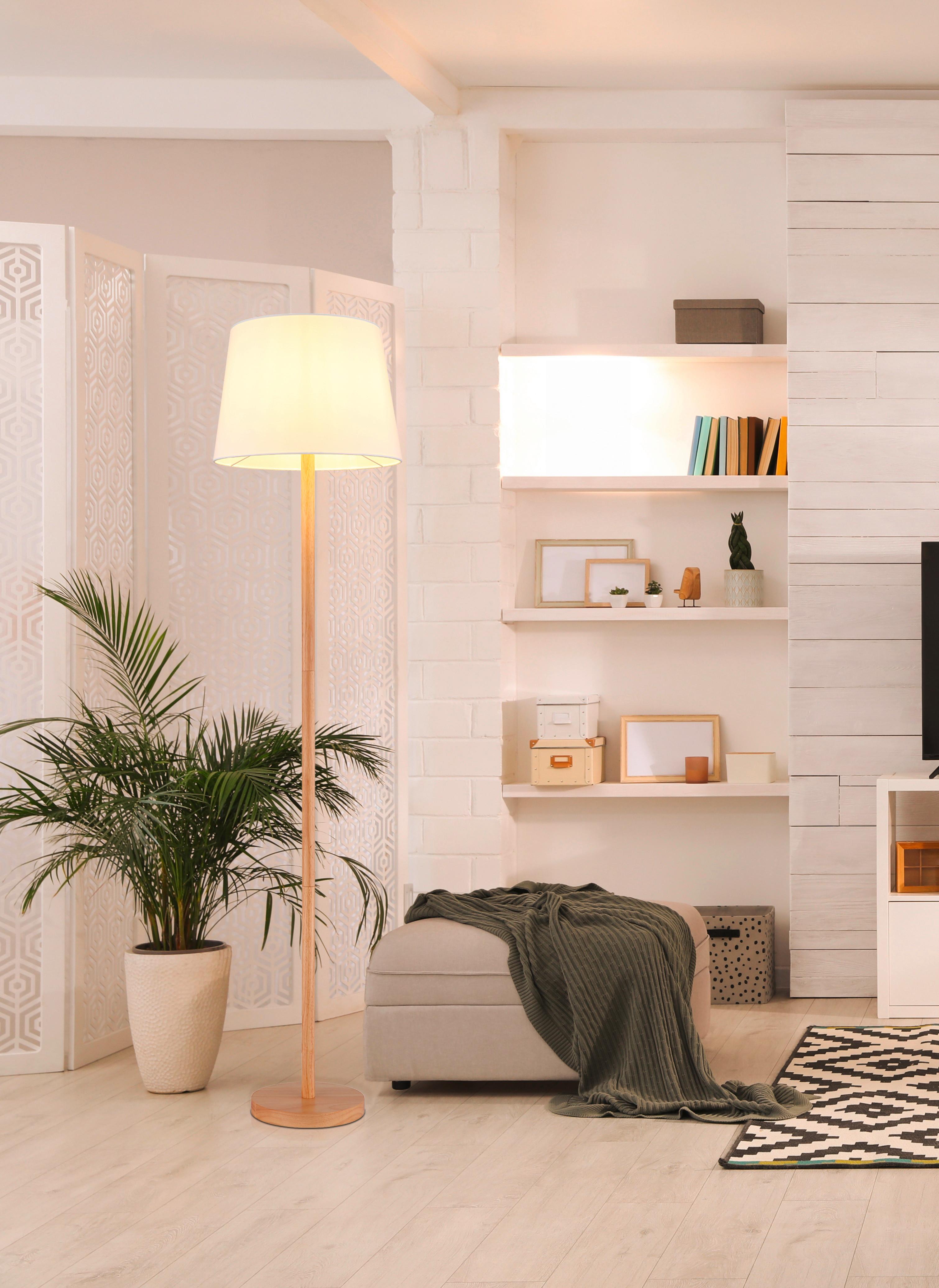 LAMPA STOJĄCA 40100146 JORIS - biały/brązowy, Basics, metal/tkanina (35/151cm) - Globo