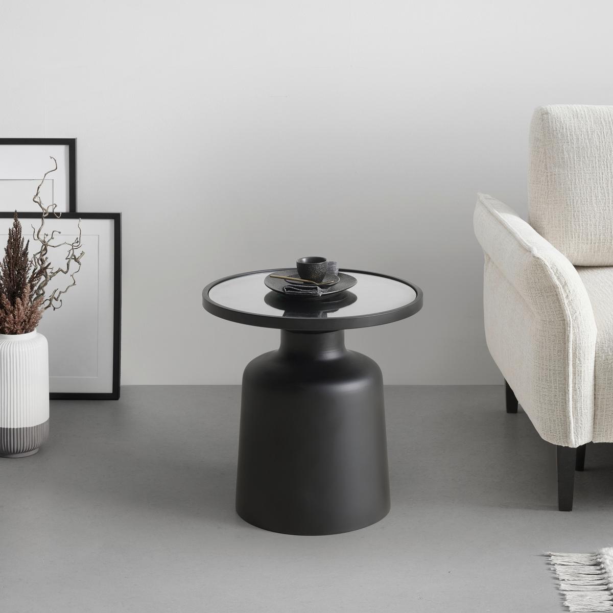Kisasztal Jaro - fekete, Modern, Üveg/fém (47/48cm) - Premium Living