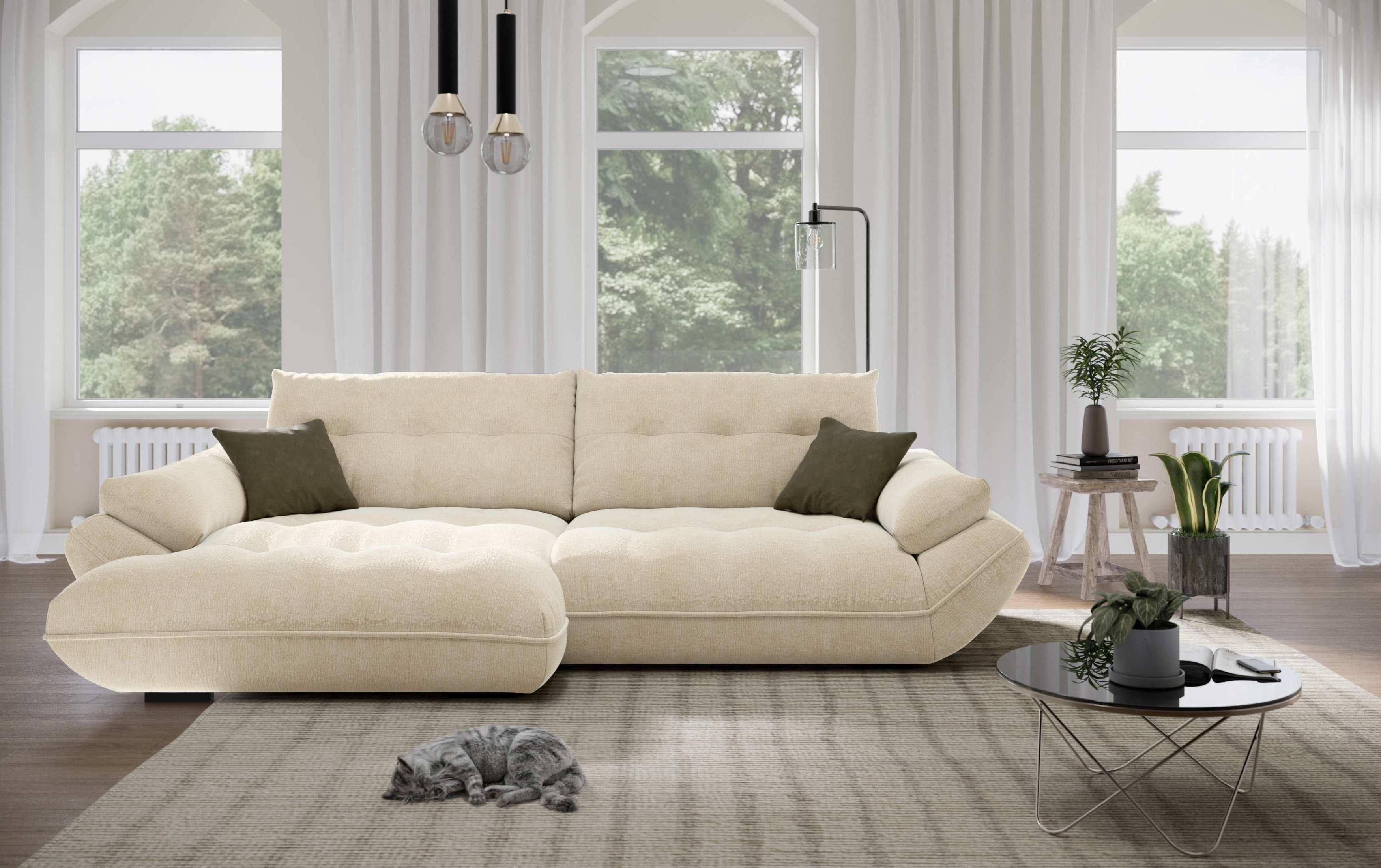 Wohnlandschaft Vivo Creme - Creme/Schwarz, MODERN, Kunststoff/Textil (179/63/317cm) - Based