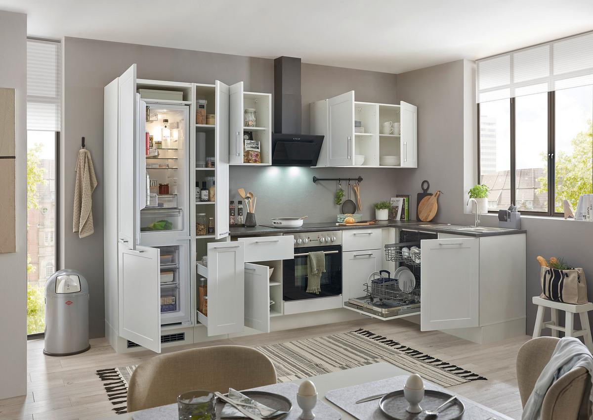 Eckküche Marseille mit Geräten ca. 310x175 cm Weiß - Chromfarben/Anthrazit, Design, Holzwerkstoff/Metall (310/175cm) - P & B