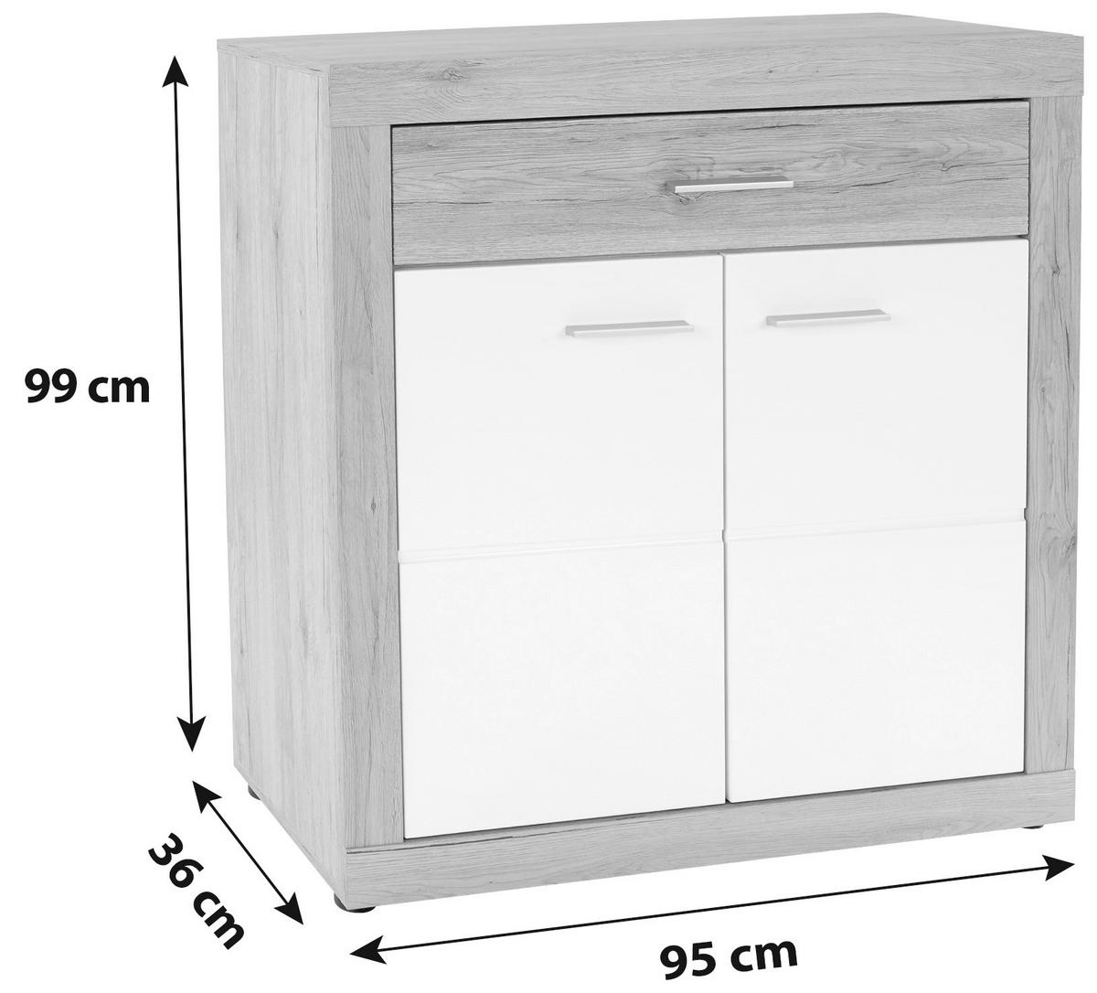 Comodă Malta - alb/culoare lemn stejar, Modern, material pe bază de lemn (95/98,7/36cm) - Modern Living