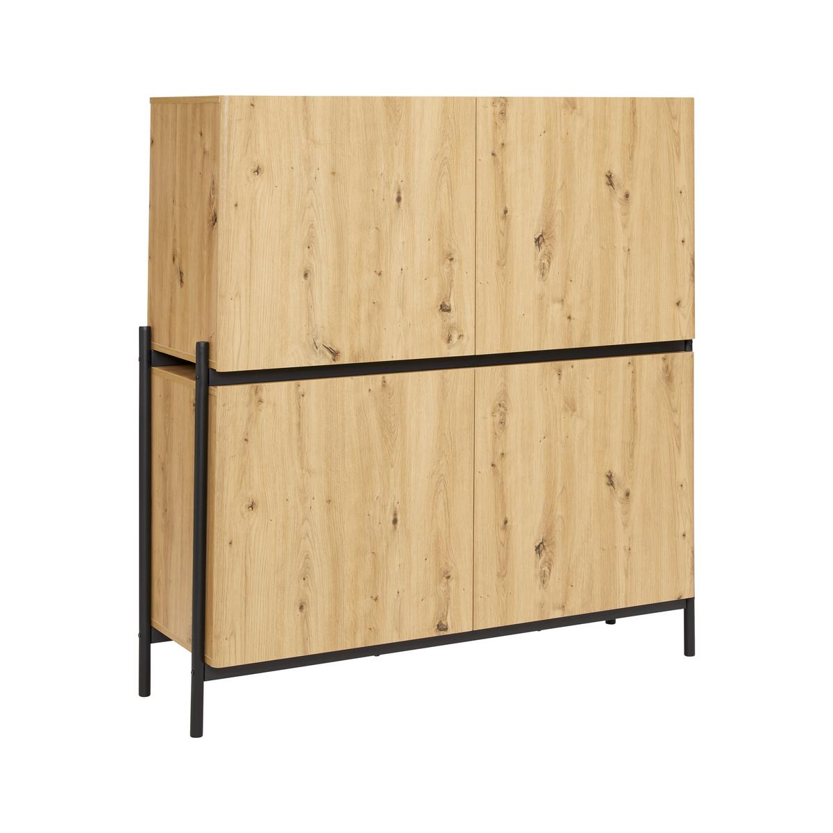 Highboard Jasmina Schwarz/Eichefarben MDF/Metall - Eichefarben/Schwarz, MODERN, Holz/Metall (118/131/41,5cm) - Bessagi Home