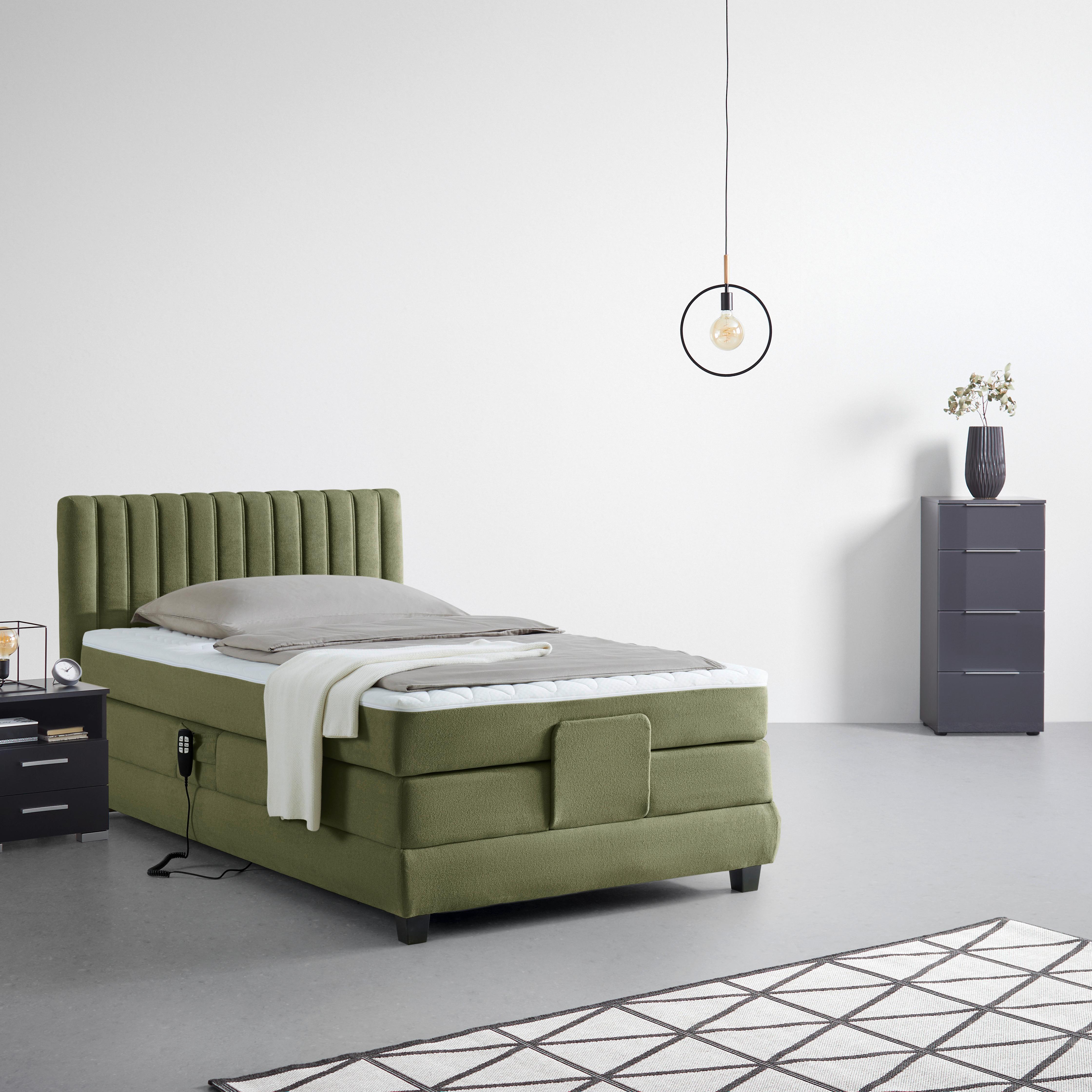 Boxspringbett Dixon Olivgrün ca. 100x200cm - Schwarz/Olivgrün, Konventionell, Holz/Holzwerkstoff (100/200cm) - Premium Living