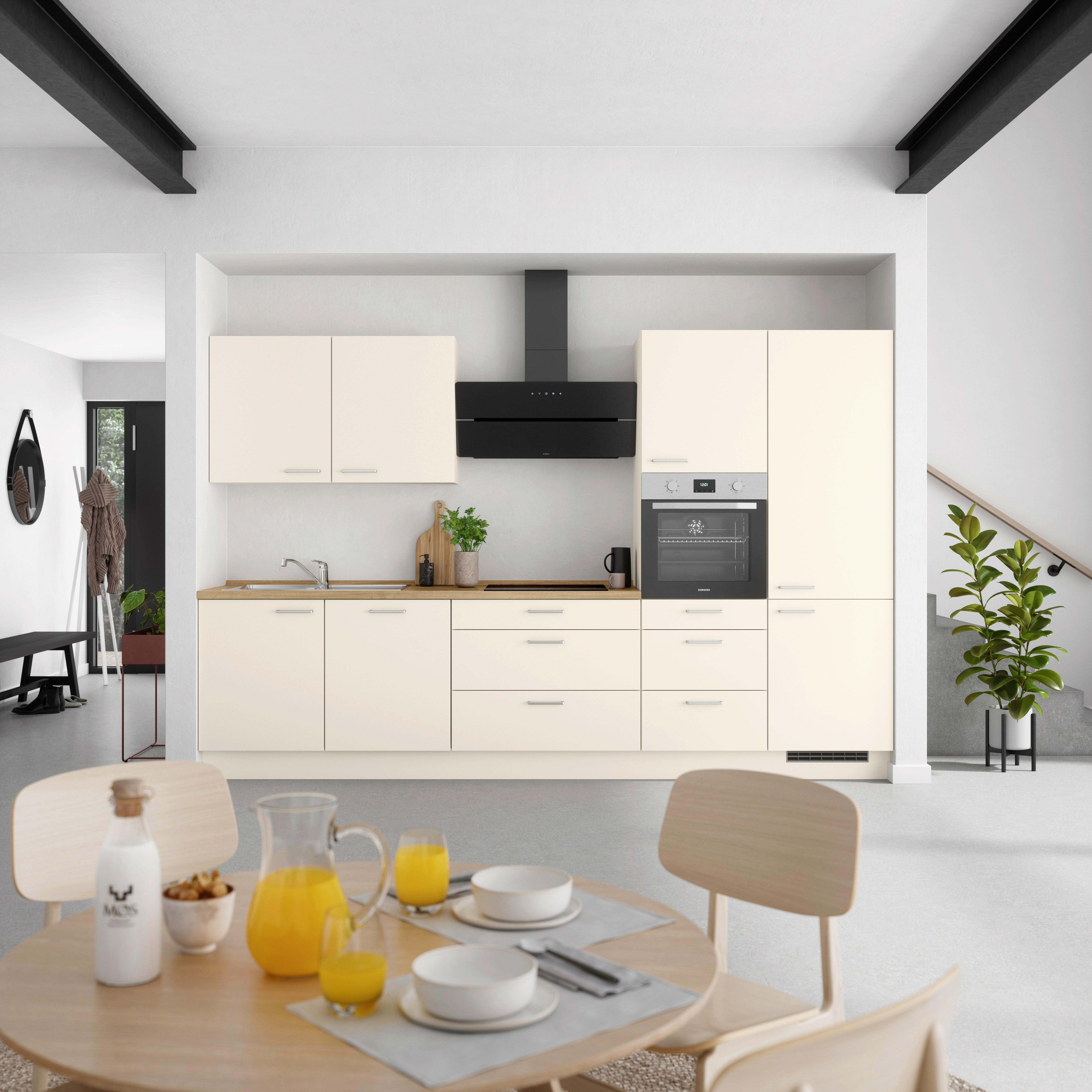 Küchenblock Touch High m. Geräten Magnolie - Edelstahlfarben/Eichefarben, MODERN, Holzwerkstoff/Metall (330cm) - Nobilia