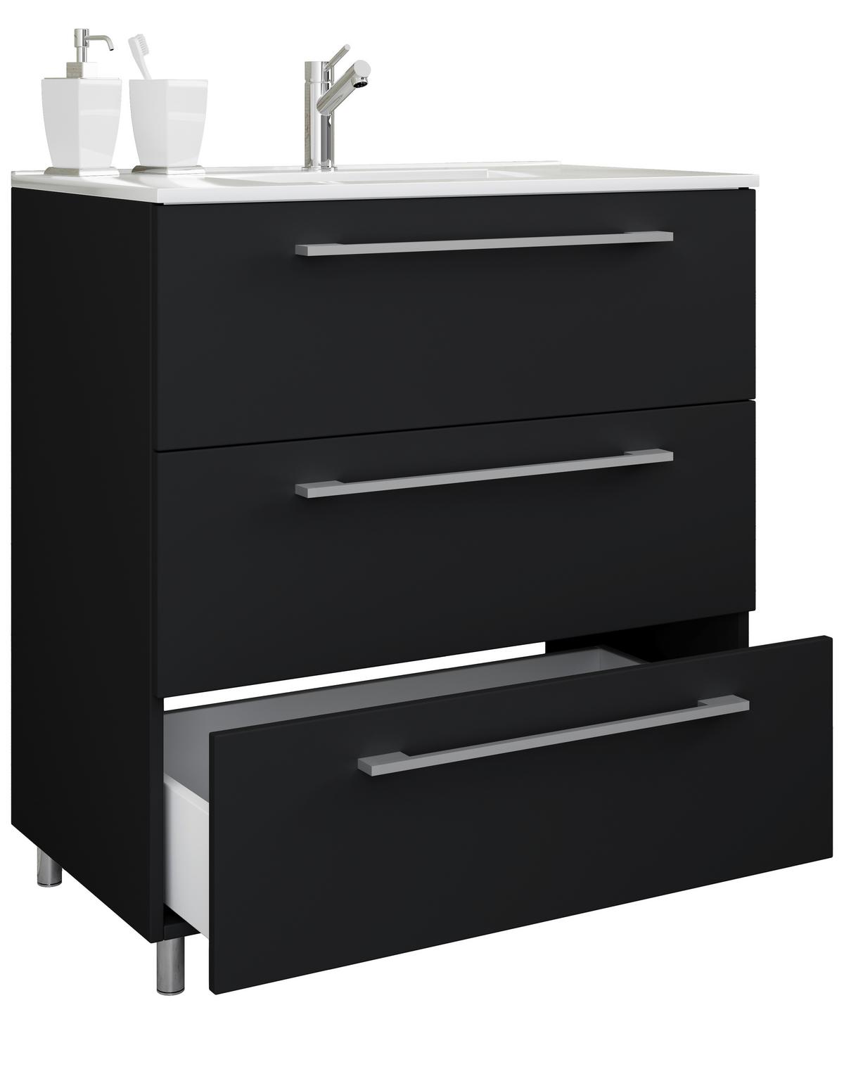 Kombiniran Umivalnik Schubo, Črna - črna/bela, Moderno, kovina/leseni material (60cm) - MID.YOU