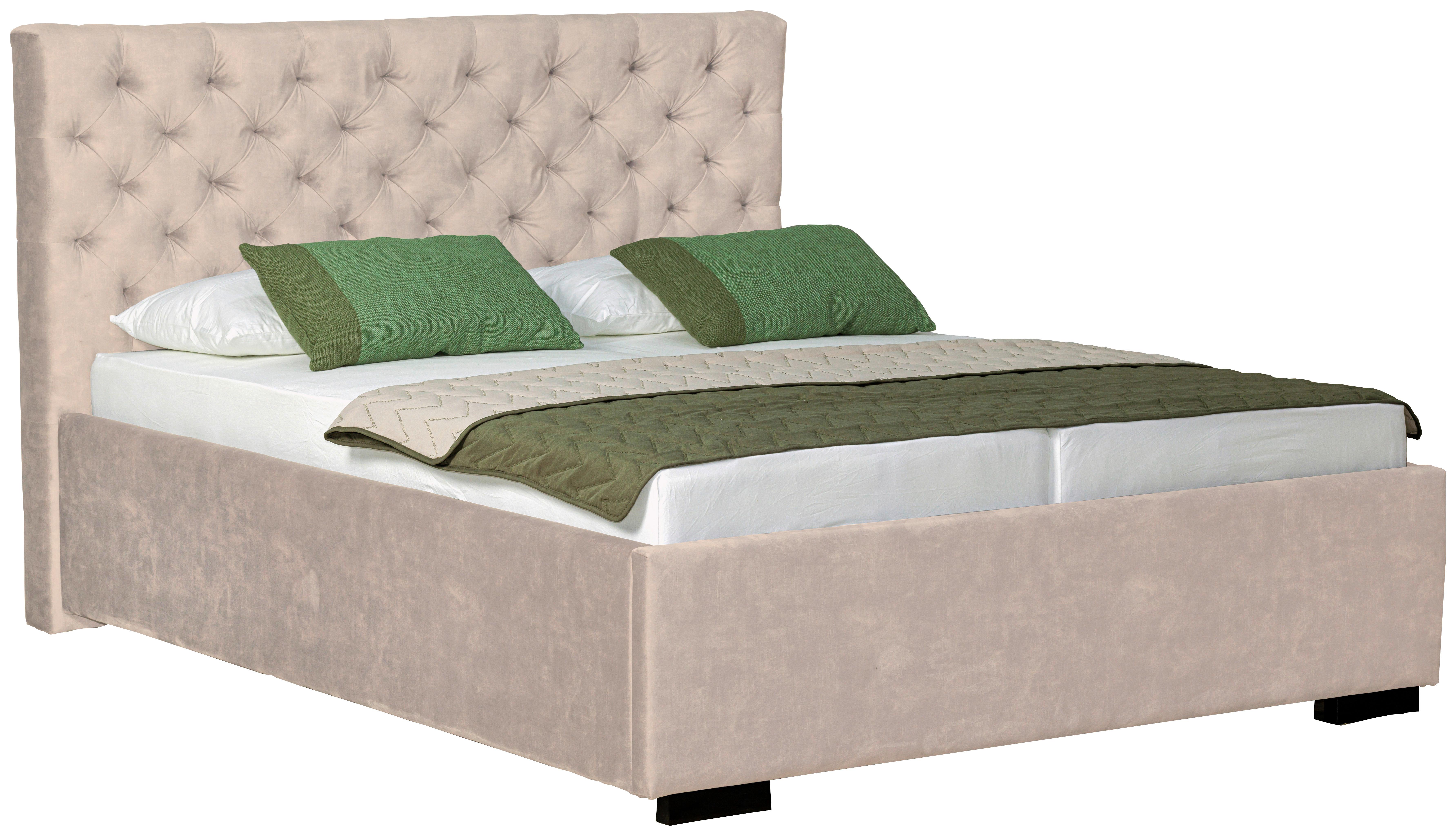 Oblazinjena Postelja Miami Storage, 160x200, Krem - črna/krem barve, Design, tekstil/les (160/200cm) - Modern Living