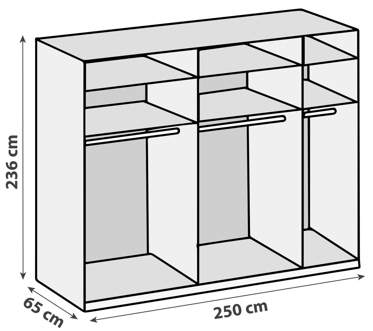 Ormar S Kliznim Vratima Level 36 D - boje hrasta/bijela visoki sjaj, Moderno, drvni materijal/metal (250/236/65cm) - Modern Living