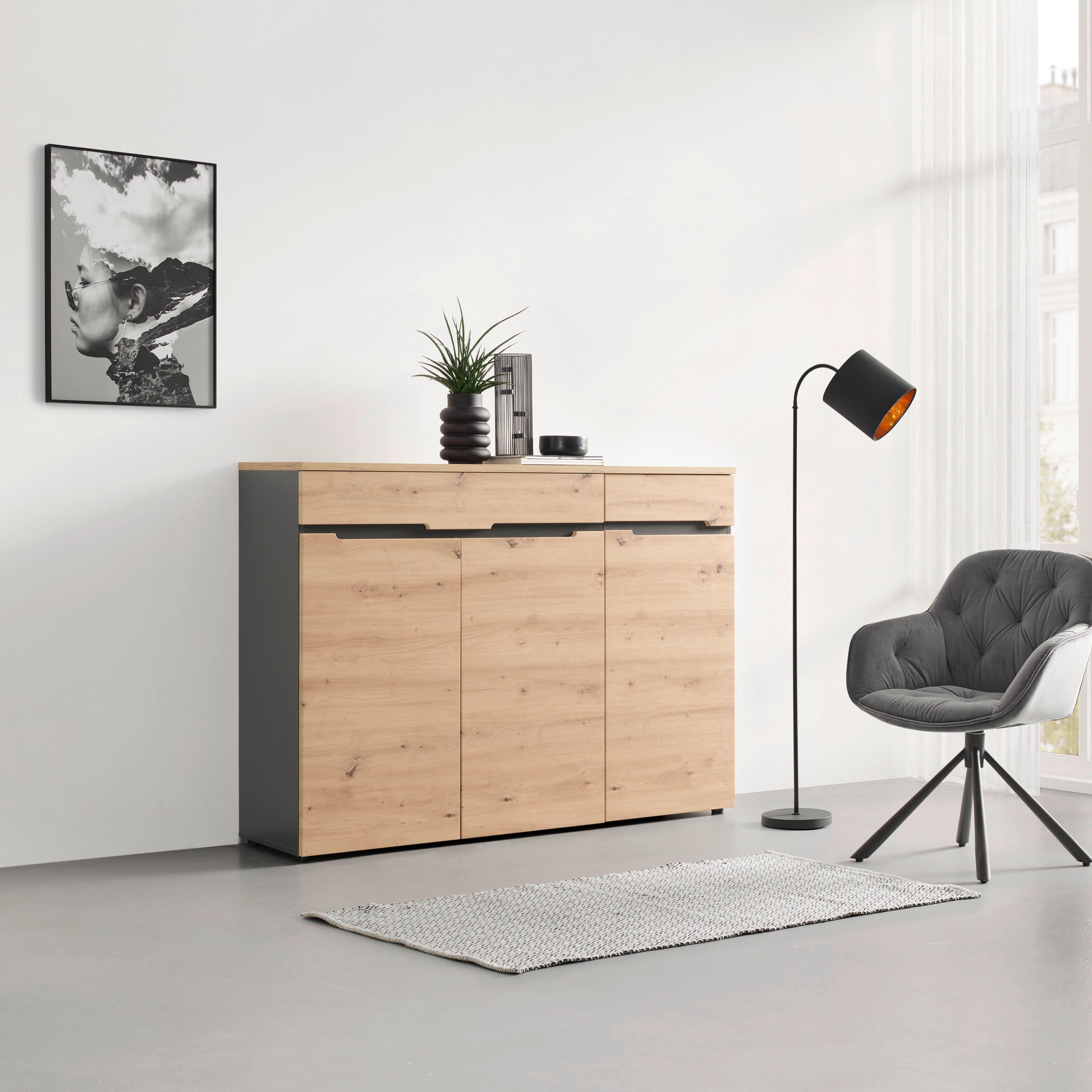 Sideboard Memphis Graphitfarben/Eiche Artisan - Graphitfarben/Schwarz, Modern, Holzwerkstoff (150/107/38cm) - Mömax