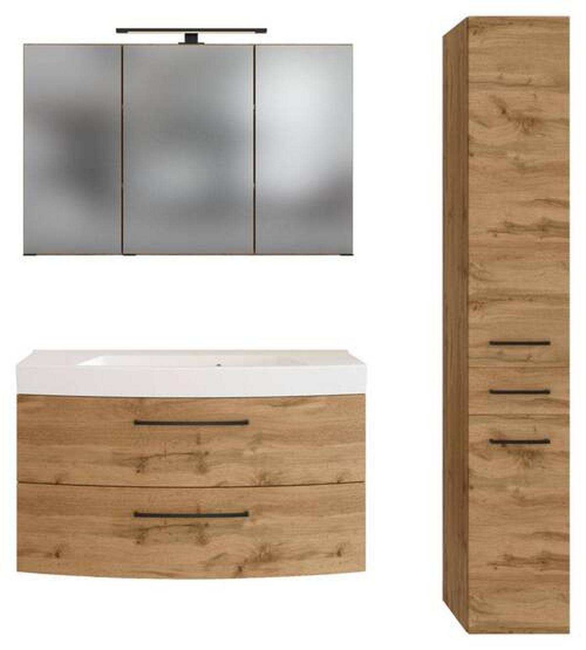 Badezimmer Manchester ca. 130 cm Eiche Wotan - Eichefarben/Weiß, MODERN, Holzwerkstoff/Stein (130cm) - Held
