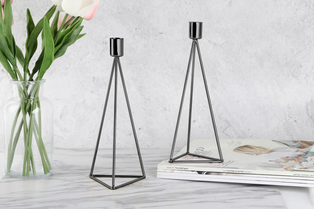 Kerzenhalter-Set Schwarz - Schwarz, Basics, Metall (9,5/24,2cm) - Echtwerk