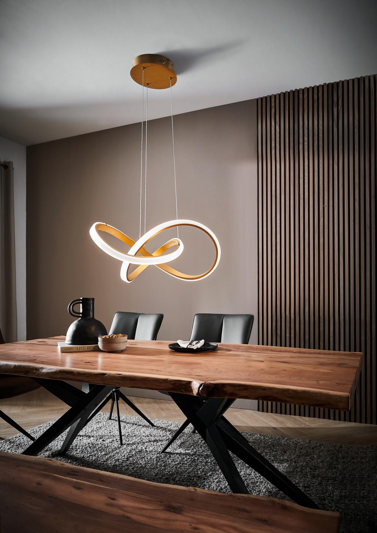 LAMPA WISZĄCA LED INDIGO - kolor złoty, Design, tworzywo sztuczne/metal (55cm) - Dieter Knoll