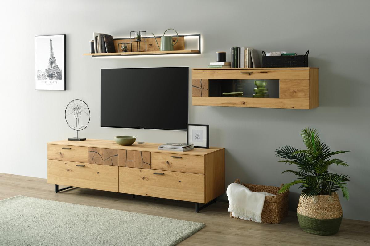 TV-Element Stockholm in Wildeiche - Wildeiche/Schwarz, MODERN, Holzwerkstoff/Metall (203/59/50cm) - Premium Living