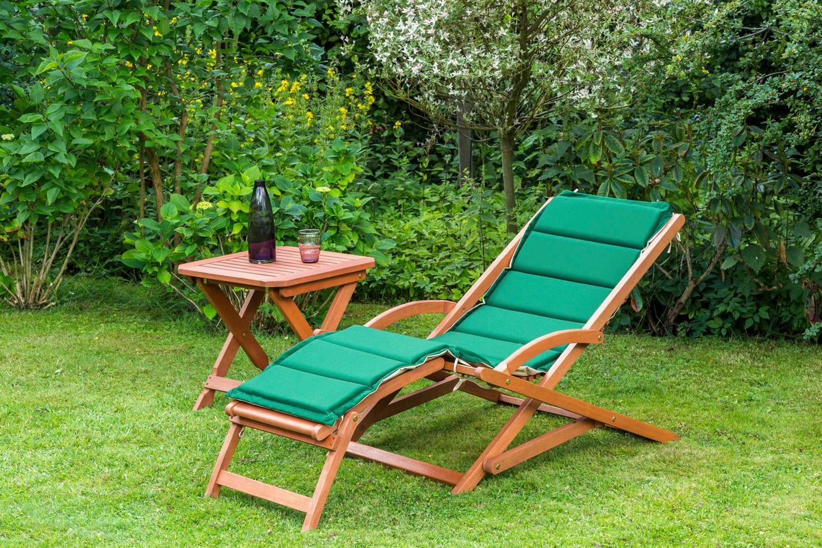 Bäderliege Copa Cabana klappbar Echtholz/Grün/Beige - Eukalyptusholzfarben/Beige, KONVENTIONELL, Holz/Textil - Gardenson