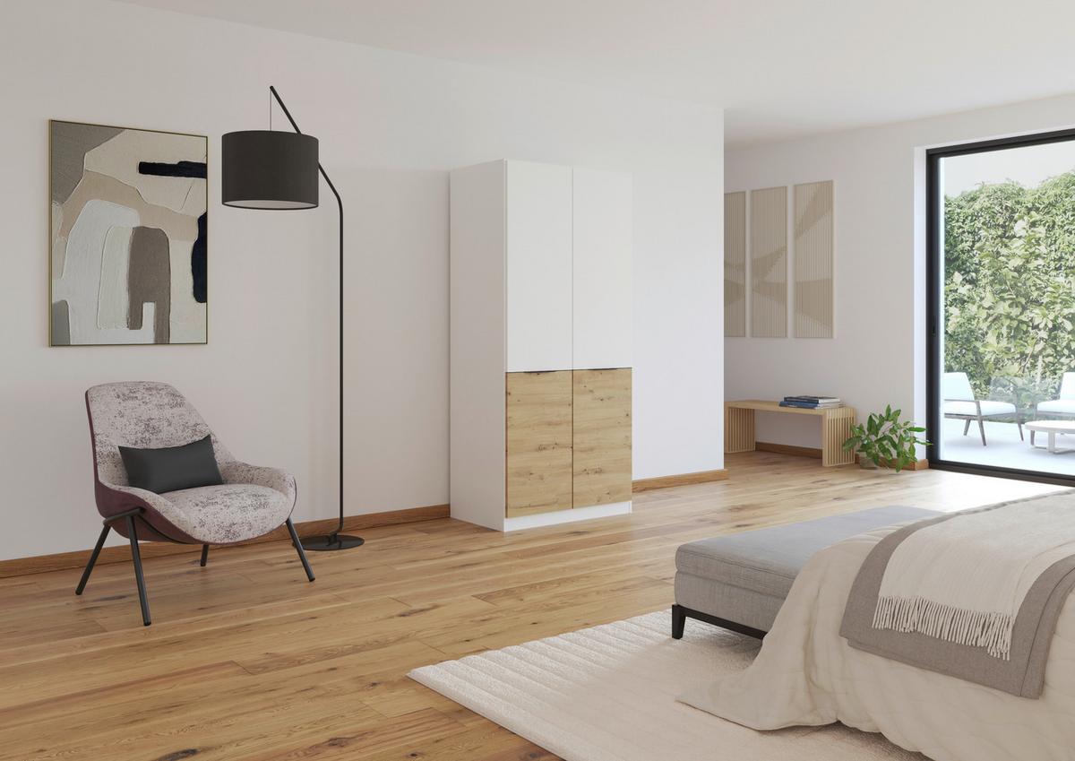 Drehtürenschrank Max Weiss/Eiche Artisan - Weiss/Eiche Artisan, Konventionell, Holzwerkstoff/Kunststoff (136/197/54cm) - Mömax