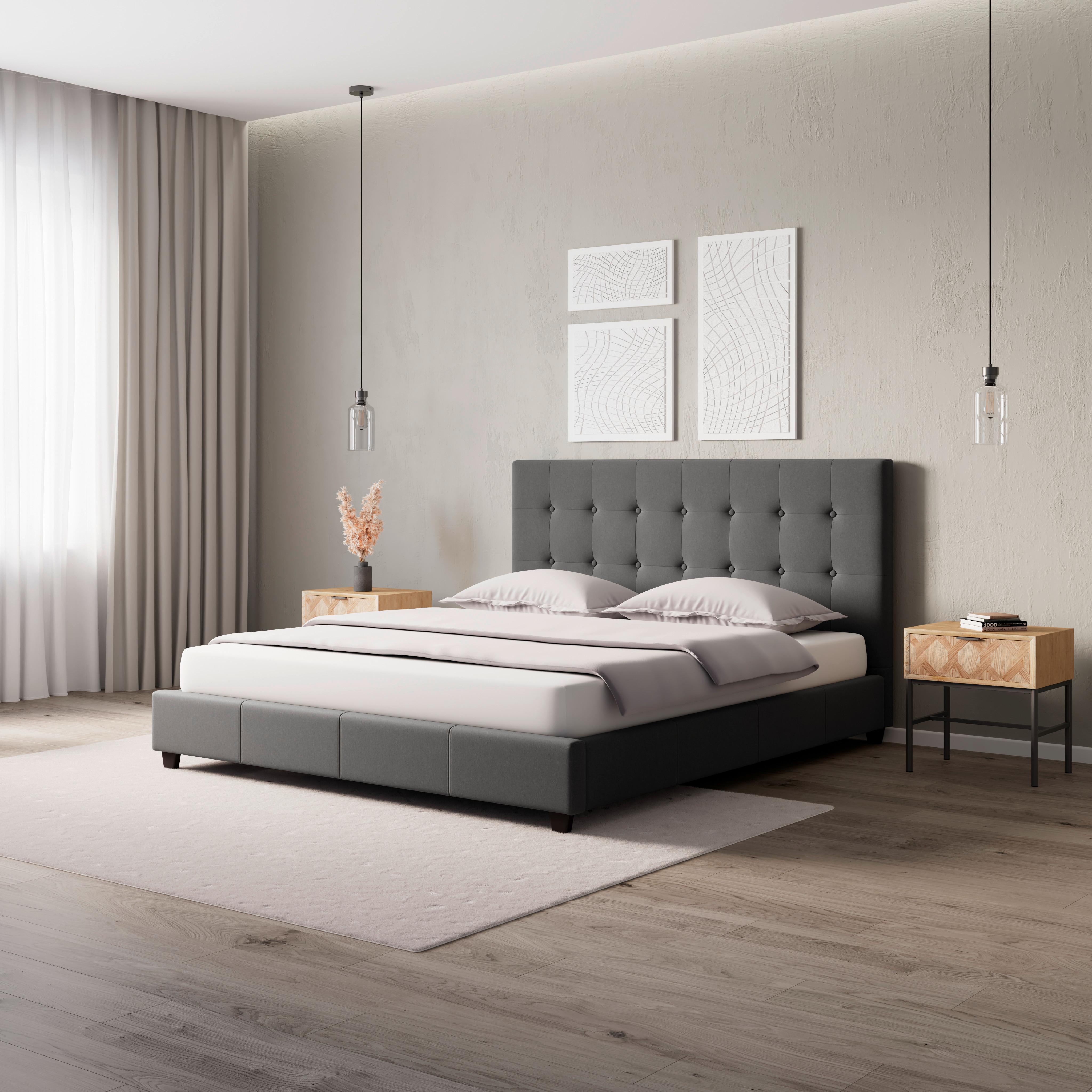Polsterbett Frederico Grau ca. 180x200 cm - Hellgrau/Schwarz, MODERN, Holz/Holzwerkstoff (180/200cm) - Bessagi Home