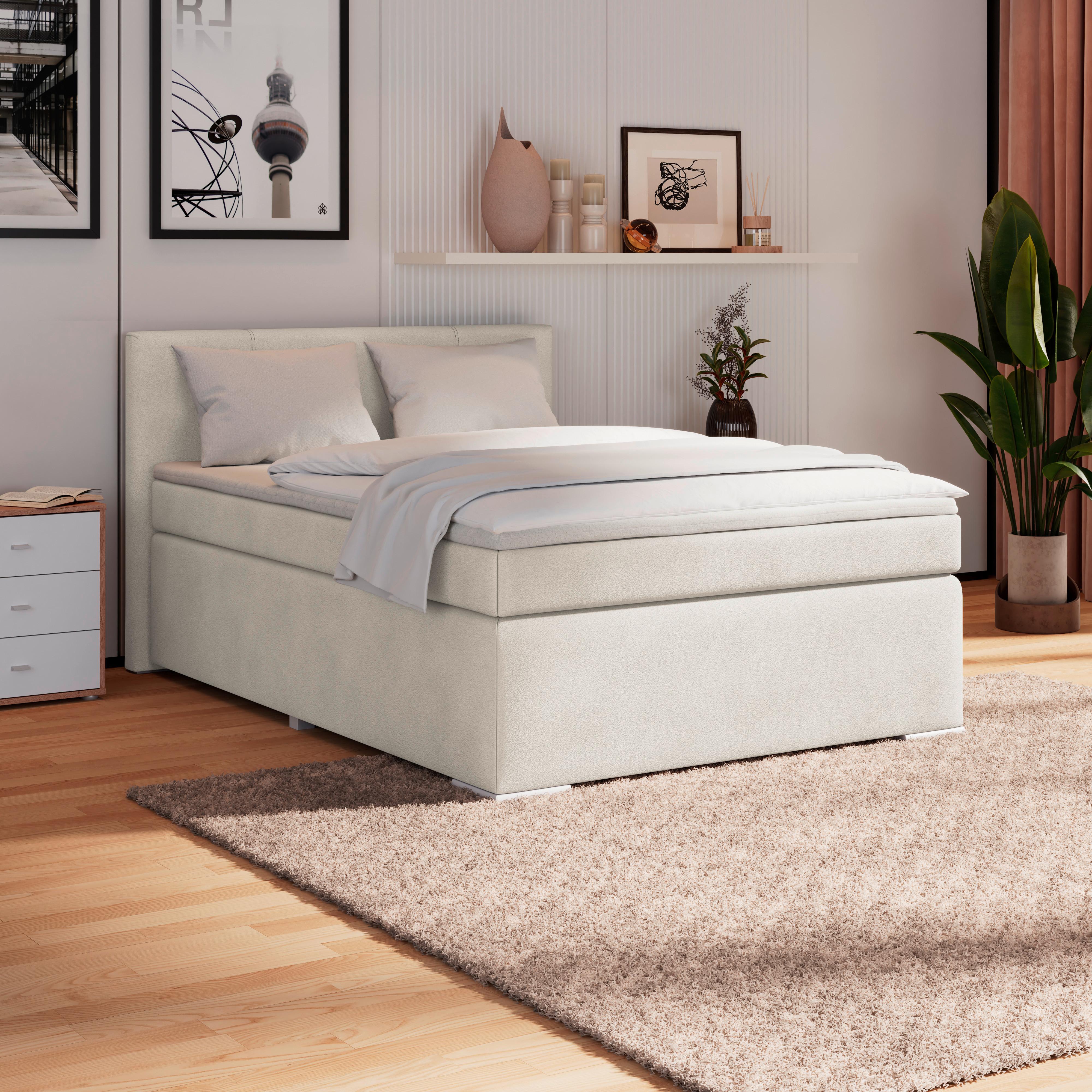 Boxspring Krevet Mira 1 - krem, Basics, metal/tekstil (140/200cm)