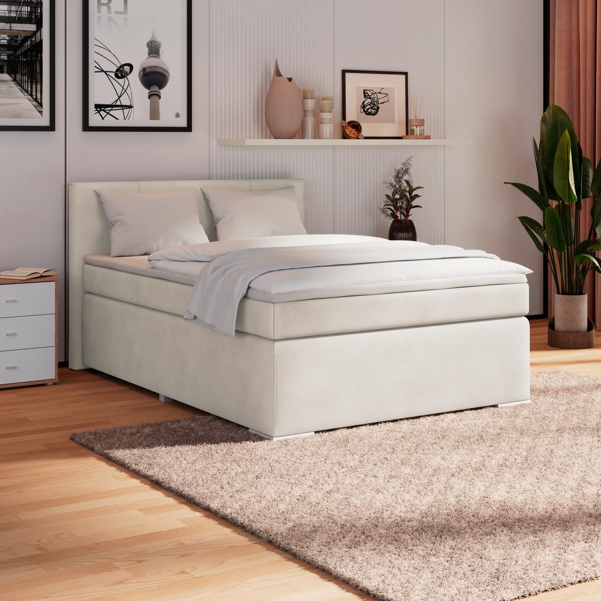 Boxspring Krevet Mira 1 - krem, Basics, metal/tekstil (140/200cm)