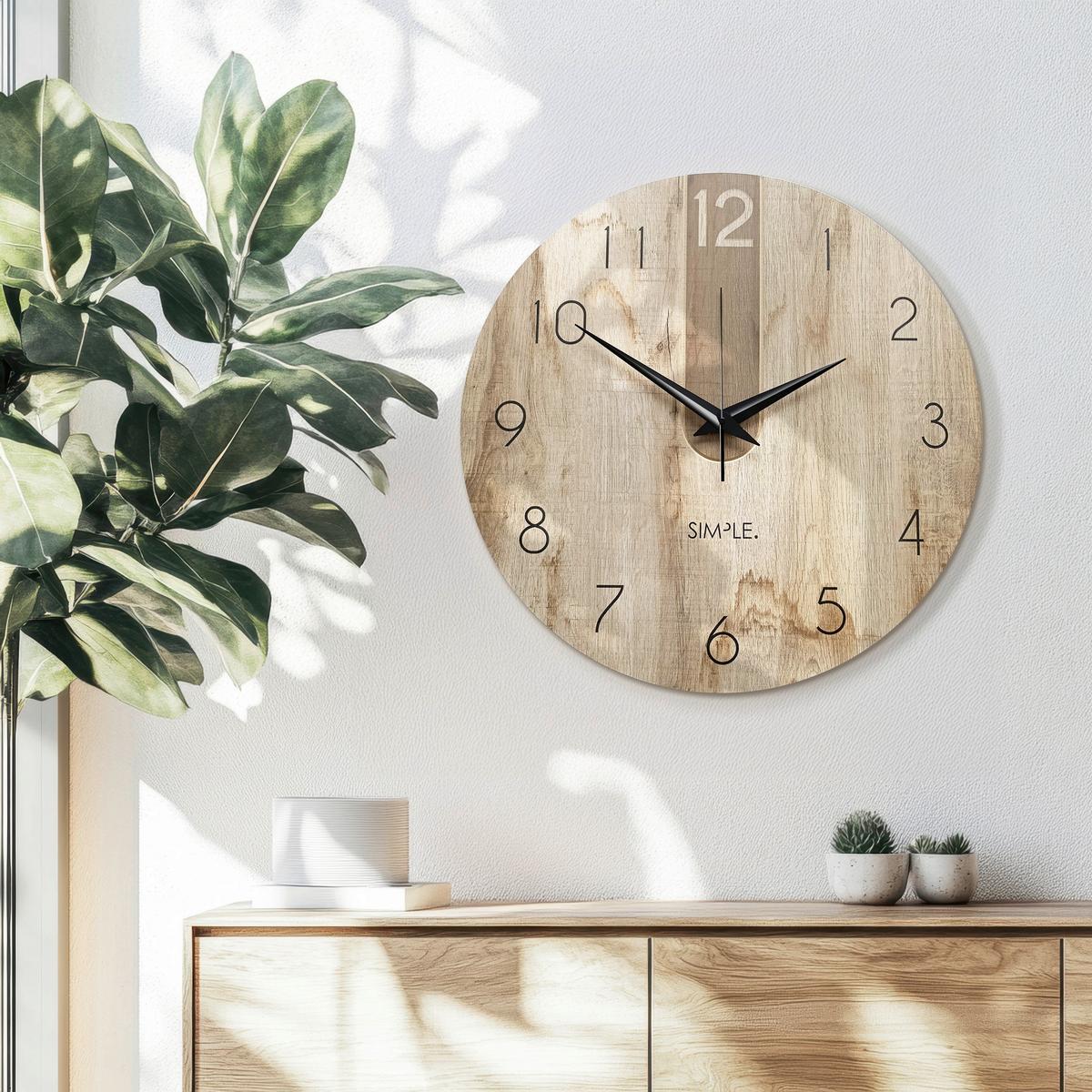 Wanduhr Schwarz/Eichefarben Ø ca. 57cm - Eichefarben/Schwarz, Basics, Holz/Kunststoff (57cm)