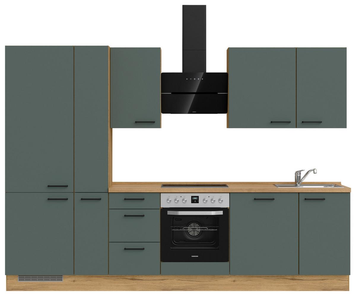 Küchenblock Easytouch High m. Geräten Dunkelgrün - Dunkelgrün/Eichefarben, MODERN, Holzwerkstoff/Metall (300cm) - Nobilia