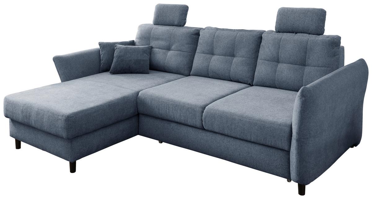 Wohnlandschaft Brizzini Hellblau Chenille - Blau/Schwarz, MODERN, Holz/Textil (176/250-280cm) - Livetastic