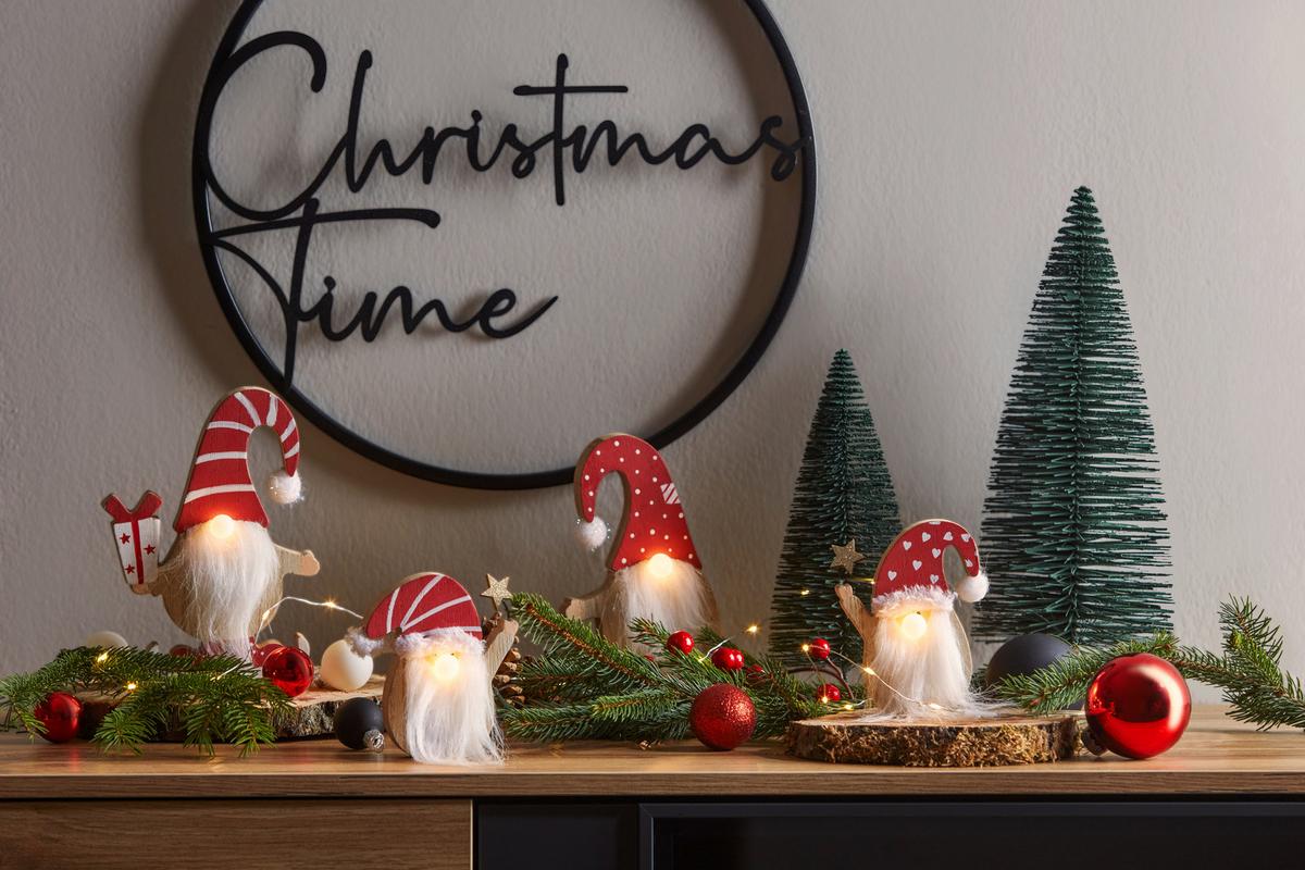 LED-díszlámpa Yaelle - piros/fehér, Konventionell, textil/fa (8,5/10cm) - Premium Living