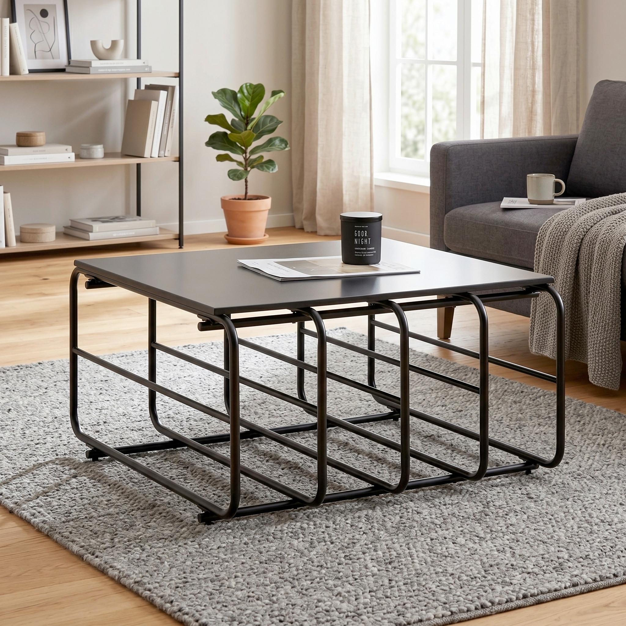 SOFFBORD PIPE - svart, Modern, metall/trämaterial (70/70/38cm) - Mömax