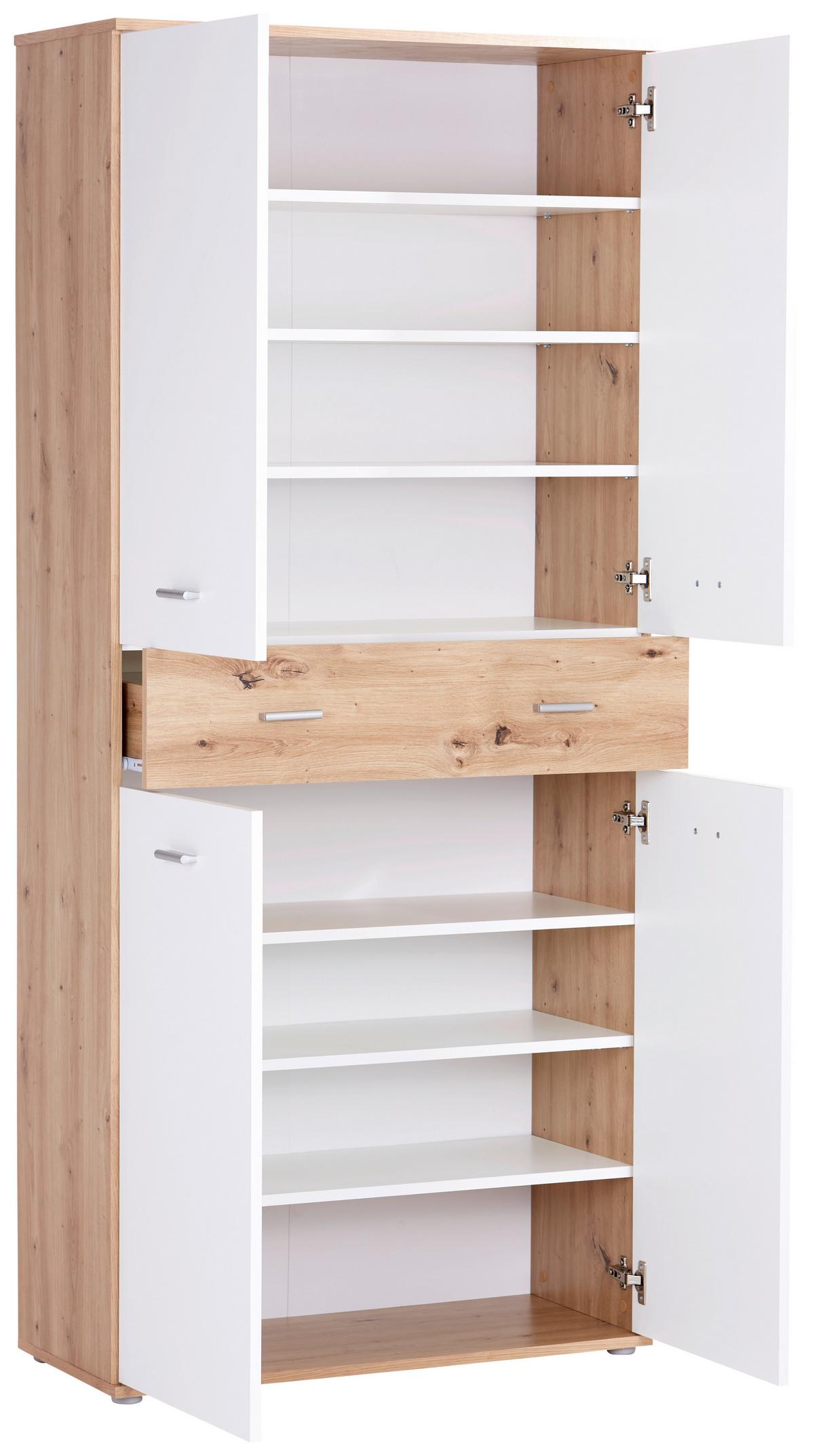Dulap pentru pantofi KÖLN - alb/culoare lemn stejar, Modern, material pe bază de lemn (85/190,8/37,7cm) - Modern Living