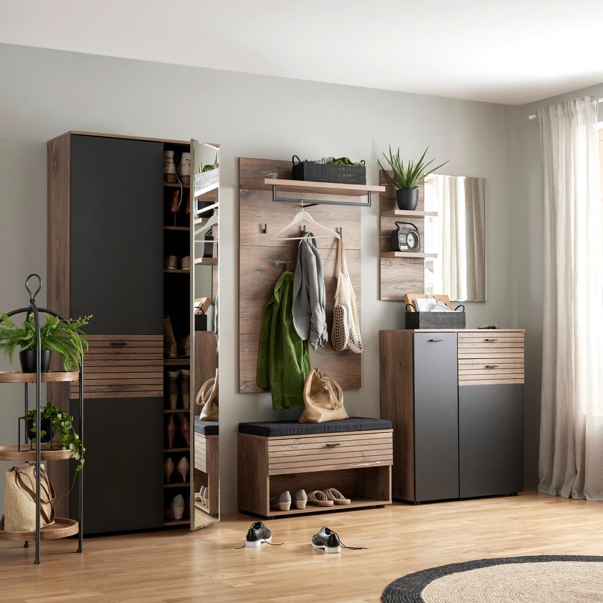 Schuhschrank in Eichefarben/Graphitfarben - Eichefarben/Graphitfarben, Modern (82/103/38cm) - Premium Living