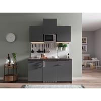 Miniküche Oliver mit Geräten ca. 150 cm Grau - Eichefarben/Alufarben, Basics, Holzwerkstoff/Kunststoff (150cm) - Respekta