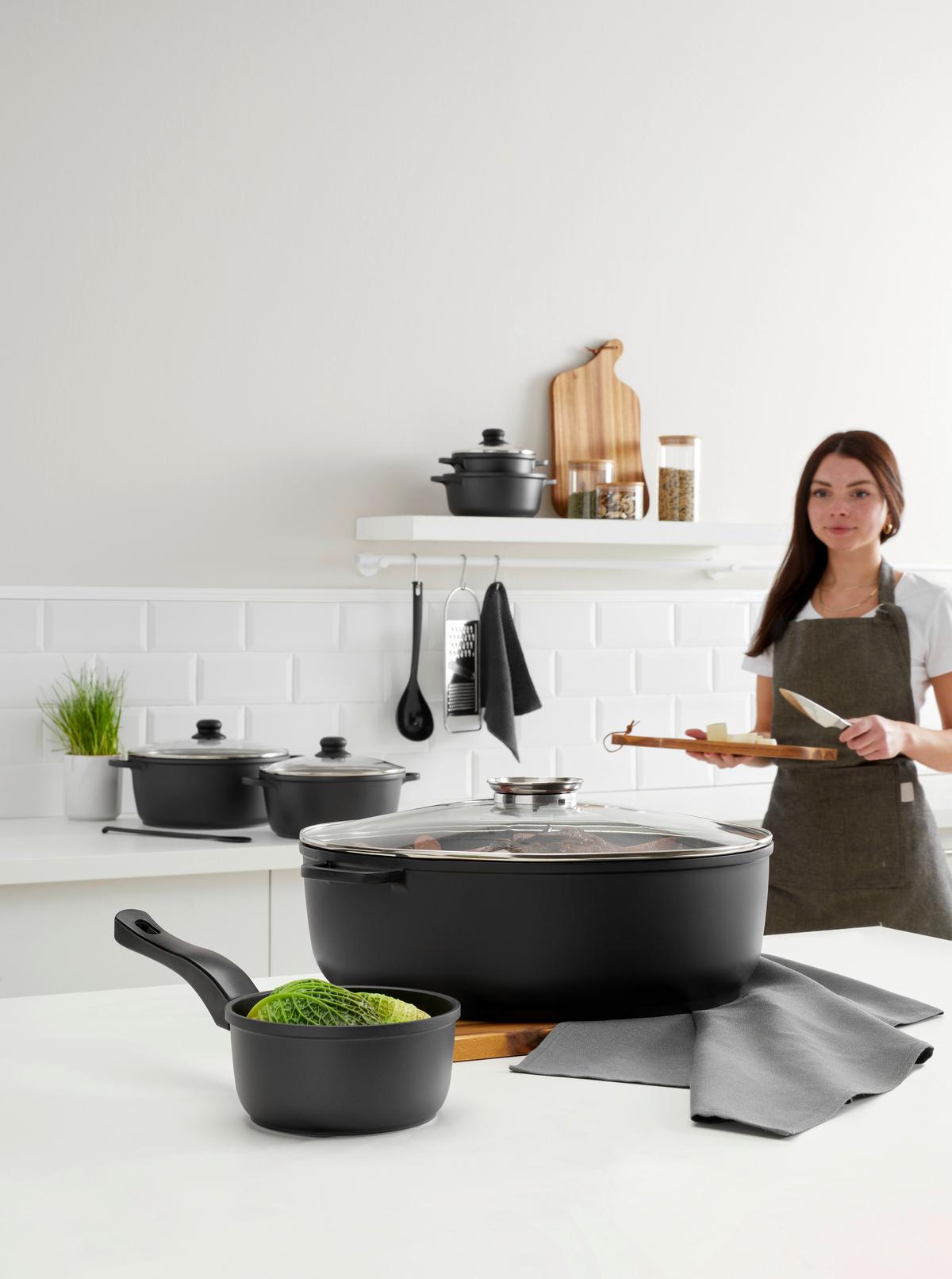 ZESTAW GARNKÓW TURIN - kolor stalowy/przejrzysty, Konventionell, tworzywo sztuczne/metal - Homeware Profession.