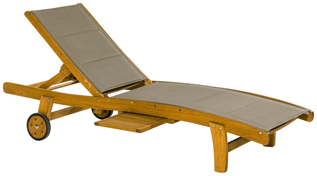 Sonnenliege Acapulco Akazie /Textil verstellbar mit Rollen - Taupe/Akaziefarben, KONVENTIONELL, Holz/Textil (94/63/197cm) - Gardenson