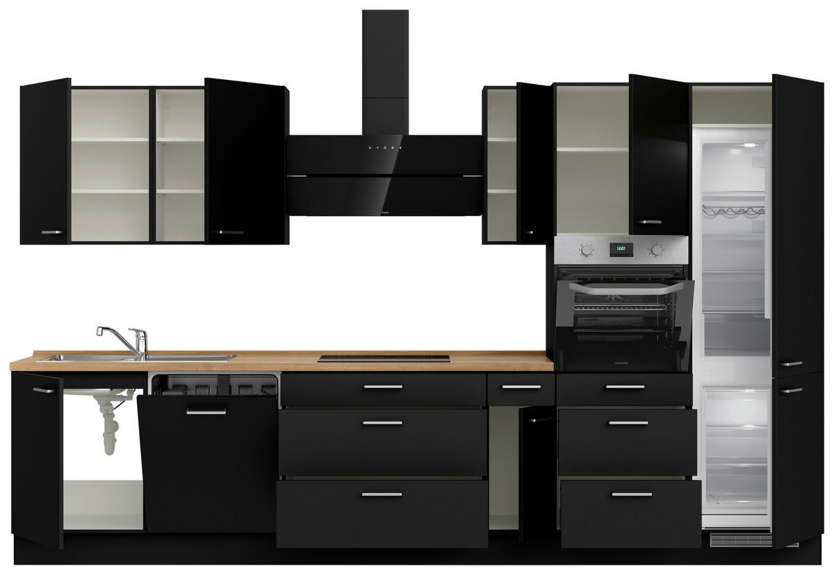 Küchenblock Touch High m. Geräten Schwarz - Edelstahlfarben/Eichefarben, MODERN, Holzwerkstoff/Metall (360cm) - Nobilia